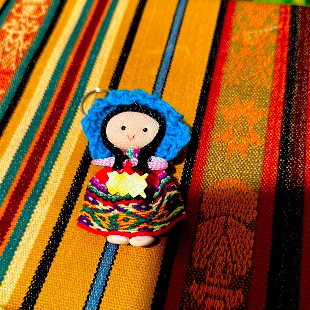 Collectible Handmade Doll keychain miniature Peruvian woman crocheted darling